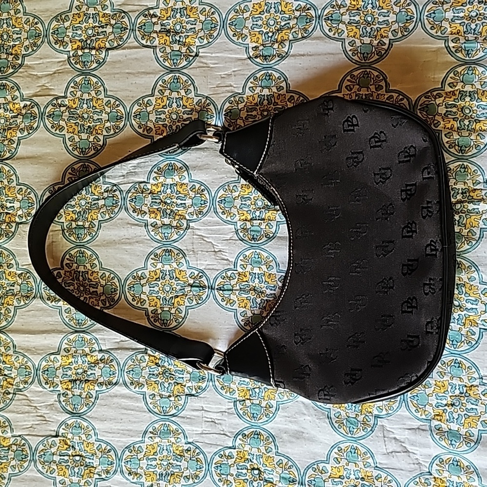 VTG Dooney & Bourke Black Monogram Signature Canvas & Leather Hobo Shoulder Bag - Picture 2 of 16